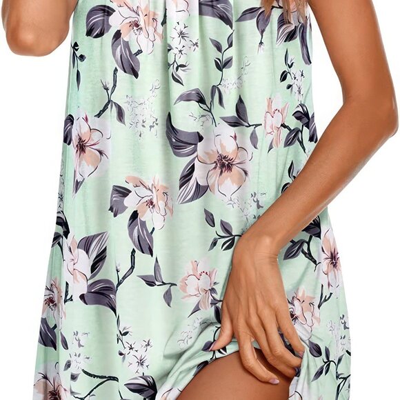 Women's Soft Breathable Printed Camisole Sleep Shirt with Adjustable Straps - Picture 3 of 13